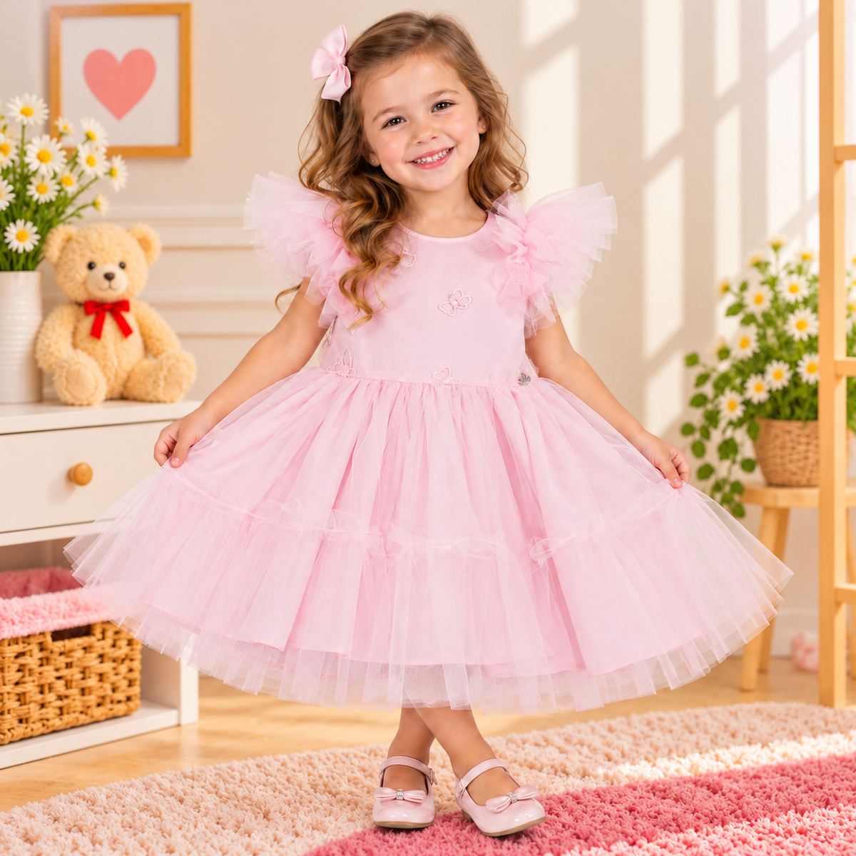 Vestido de Festa Infantil Rosa Claro com Tule