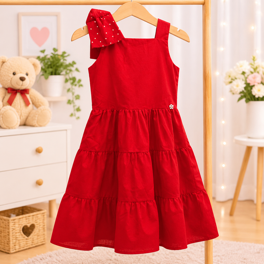 Vestido Infantil Vermelho com Babado na Alça e Saia em Camadas
