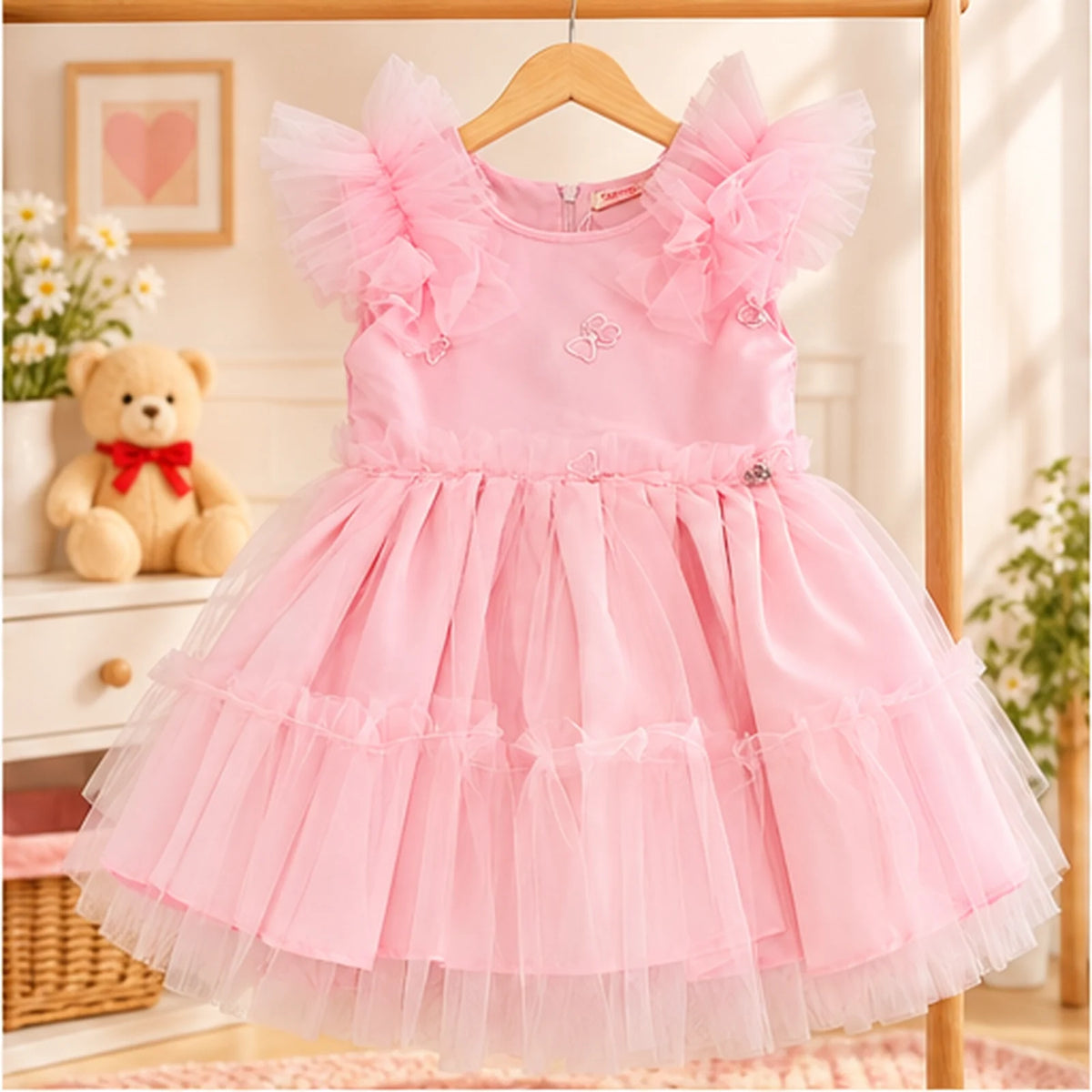 Vestido de Festa Infantil Rosa Claro com Tule