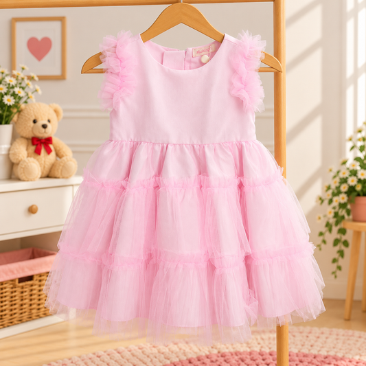 Vestido de Festa Infantil Rosa-Claro com Babados em Tule24